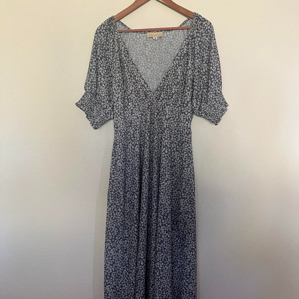 Guinea Ami Dress Blue and Cream Ditsy Floral M